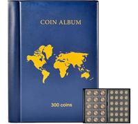 300 Coin Collection Book Holder Album for Collectors, 300 Pockets Coins Display Storage Case, Collecting Sleeves Organizer Box for Coin Collections Supplies, Money Currency, Pennies (Blue)