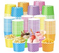300 Count Paper Ice Cream Cups Bulk, 8 oz/230 ml Disposable Dessert Bowls for Cold or Hot Food, Party Supplies Treat Cup for Sundae, Frozen Yogurt, Soup, 6 Colors, Polka Dots