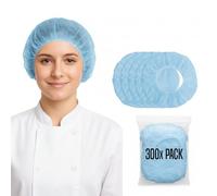 300 Disposable Blue Hair Nets - Lightweight Breathable Non-Woven Mob Caps with Double Elastic | Hygiene Caps for Kitchen, Catering, Food Handling, Medical, Industrial, Cleaning & Lab Safety Use