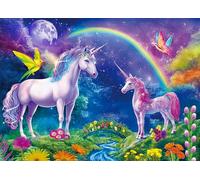 300 Large Piece Jigsaw Puzzle for Adults Seniors - Dreamy Unicorns - Unicorns Hummingbirds Rainbow