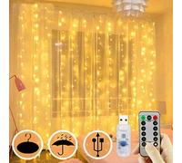 FANSIR 300 LED Curtain Lights, USB Plug in Window Lights 3m x 3m 8 Modes Remote Control Fairy Light Waterproof LED Copper String Lights for Outdoor Indoor Wedding Party Garden Bedroom Decoration
