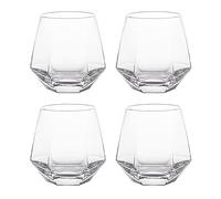 300 ml Diamond Whiskey Glasses 4/6 Set, Clear Geometric Fashionable Water Juice Tumbler Tilted Scotch Glass Modern Look for Men Women Friends Glassware for Bourbon / Rum / Bar Tumbler (Transparent-4)