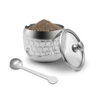 300 ml Sugar Bowl 304 Stainless Steel Spice Jar Home Spice Jar Metal Tin Kitchen Sugar Container with Lid and Spoon for Spices, Sugar, Coffee, Tea, Pepper (Style 3)