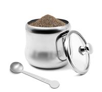 300 ml Sugar Bowl 304 Stainless Steel Spice Jar Home Spice Jar Metal Tin Kitchen Sugar Container with Lid and Spoon for Spices, Sugar, Coffee, Tea, Pepper (Style 1)