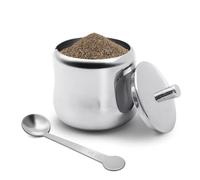 300 ml Sugar Bowl 304 Stainless Steel Spice Jar Home Spice Jar Metal Tin Kitchen Sugar Container with Lid and Spoon for Spices, Sugar, Coffee, Tea, Pepper (Style 2)