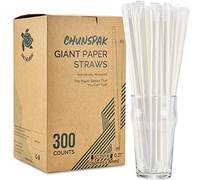 [300 Pack] Biodegradable 10 Inch Long Giant Paper Drinking Straws 8mm Wide - Individually Wrapped, Plain White