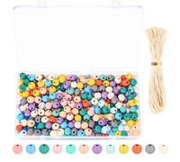 300 Pcs 10mm Colourful Wooden Beads for Crafting, Colored Wood Beads for Threading DIY Arts and Crafts Decorations Embroidery Bracelets Necklace Jewellery Making Craft Bead, with 10m Thread