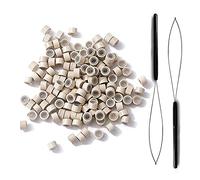 300 Pcs 5mm Silicone Lined Links Beads, Linkies for Bonding Human Hair Feather Extensions and 2 Pcs Hair Extension Loop Needle Threader Pulling Hook Tool for Hair or Feather Extensions. (Blonde)