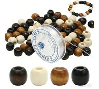 300 Pcs 9 ×10mm Barrel Woodens Beads Large Hole, with a 5 Meter Long Elastic Rope, Natural Wooden Spacer Bead, Big Wood Braid Hair Beads, for Macrame Rosary Bracelet Jewelry Making
