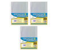 (300 Pcs) A4 Plastic Clear Poly Punched Pockets 80 Micron Extra Strong Pockets Filling Paperwork Documents Folders Wallets Sleeves Sheets Protector Heavy Duty