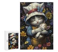 300 PCS Adult Pieces Jigsaw Puzzle Adorable Nurse Cat with Kitten -1 Puzzle For Teenagers Difficult Hard Every Piece Is Unique - Challenging Family Fun Game 300 PCS