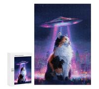 300 PCS Adult Pieces Jigsaw Puzzle Alien Cat Encounter Jigsaw Puzzles for Teenagers Hand Speed Race Difficult And Challenge Christmas Birthday Gifts 300 PCS