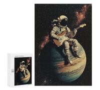 300 PCS Adult Pieces Jigsaw Puzzle Astronaut Playing Guitar on Jupiter Puzzle For Teenagers Difficult Hard Every Piece Is Unique - Challenging Family Fun Game 300 PCS