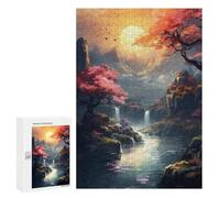 300 PCS Adult Pieces Jigsaw Puzzle Cherry Blossom Valley Sunset -1 Puzzle For Teenagers Difficult Hard Every Piece Is Unique - Challenging Family Fun Game 300 PCS