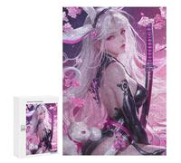 300 PCS Adult Pieces Jigsaw Puzzle Cherry Blossom Warrior with Cat Jigsaw Puzzles for Teenagers Hand Speed Race Difficult And Challenge Christmas Birthday Gifts 300 PCS