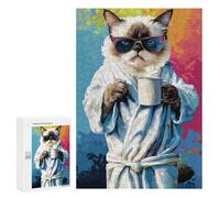 300 PCS Adult Pieces Jigsaw Puzzle Chill Cat with Coffee Mug Puzzle For Teenagers Difficult Hard Every Piece Is Unique - Challenging Family Fun Game 300 PCS