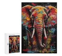 300 PCS Adult Pieces Jigsaw Puzzle Colorful Elephant Painting Artwork-3 Puzzle For Teenagers Difficult Hard Every Piece Is Unique - Challenging Family Fun Game 300 PCS