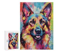 300 PCS Adult Pieces Jigsaw Puzzle Colorful German Shepherd Painting-4 Puzzle For Teenagers Difficult Hard Every Piece Is Unique - Challenging Family Fun Game 300 PCS