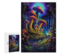 300 PCS Adult Pieces Jigsaw Puzzle Glowing Forest Mushrooms-2 Puzzle For Teenagers Difficult Hard Every Piece Is Unique - Challenging Family Fun Game 300 PCS