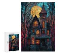 300 PCS Adult Pieces Jigsaw Puzzle Haunting Moonlit Mansion Jigsaw Puzzles for Teenagers Hand Speed Race Difficult And Challenge Christmas Birthday Gifts 300 PCS