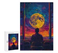 300 PCS Adult Pieces Jigsaw Puzzle Man Watching Moon from Train Window Puzzle For Teenagers Difficult Hard Every Piece Is Unique - Challenging Family Fun Game 300 PCS