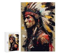 300 PCS Adult Pieces Jigsaw Puzzle Native American Warrior Art Print-2 Jigsaw Puzzles for Teenagers Hand Speed Race Difficult And Challenge Christmas Birthday Gifts 300 PCS