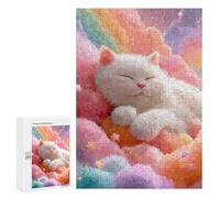 300 PCS Adult Pieces Jigsaw Puzzle Rainbow Cloud Cat Dreamscape Puzzle For Teenagers Difficult Hard Every Piece Is Unique - Challenging Family Fun Game 300 PCS