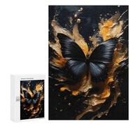 300 PCS Adult Puzzles Black Butterfly on Gold Jigsaw for Teenagerss Enhance Memory Difficult And Challenge for Is Ideal As A Gift 300 PCS