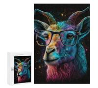 300 PCS Adult Puzzles Colorful Goat with Glasses Art Print Jigsaw for Teenagerss Enhance Memory Difficult And Challenge for Is Ideal As A Gift 300 PCS