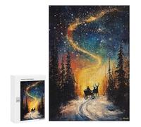 300 PCS Adult Puzzles Cosmic Winter Journey Sleigh Ride Under The Celestial Swirl Puzzles for Adults Brain Teaser Game But Fun And Humorous Gifts for Friends And Family 300 PCS