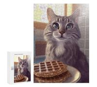 300 PCS Adult Puzzles Curious Cat Eyeing Waffles Puzzles for Adults Brain Teaser Game But Fun And Humorous Gifts for Friends And Family 300 PCS
