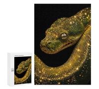 300 PCS Adult Puzzles Green Snake with Golden Sparkles Jigsaw for Teenagerss Enhance Memory Difficult And Challenge for Is Ideal As A Gift 300 PCS