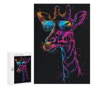 300 PCS Adult Puzzles Neon Giraffe Sunglasses Art Print Jigsaw for Teenagerss Enhance Memory Difficult And Challenge for Is Ideal As A Gift 300 PCS