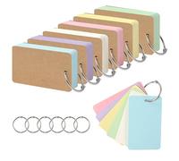 300 Pcs Blank Flash Cards with Binder Rings, 3.54 * 2.13 Inch 6 Packs Colored Kraft Paper Revision Cards, Mini Index Cards for Home, School,Office Learning and Memory