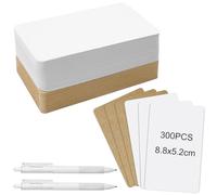 300 Pcs Blank Kraft Cards White & Brown Blank Business Cards with 2 Pcs Writing Pen, Message Word Gift Tags Memory Notes Flash Card for School Home Office Learning