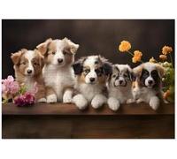 300 pcs Border Collie Wooden Jigsaw Puzzles for Adults Puzzle Children Elderly Family, Cute Puppies Puzzle Game for Parent-Child, Art Decor DIY Toy Puzzle Gifts for Friend Women Man