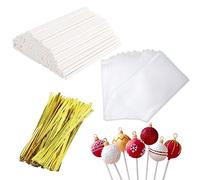 300 Pcs Cake Pop Sticks Set, 100Pcs 10CM/4IN Lollipop Sticks, 100Pcs Parcel Bags and 100Pcs Twist Ties, Paper Sticks for Cakepop, Lollipop, Hard Candy, Cake Lollipop Pops Making Tools