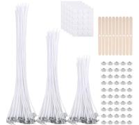 300 pcs Candle Wicks Set, 100pcs for Making (4/6/8'') with Glue Dots, 10pcs Wick Holders & 50pcs Tabs, Long Lasting No Black Smoke DIY Candles Crafts
