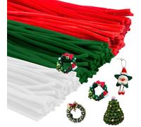 300 PCS Christmas Pipe Cleaners for Craft, Christmas Crafts Red Green White Craft Pipe Cleaners Suitable for DIY Holiday Decorations School Crafts Xmas Tree Decorations