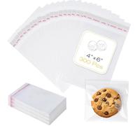 300 Pcs Cookie Bags with Seal, 4x6 Inches Self Sealing Cellophane Bags, Clear Cookie Bag Resealable Treat Bags for Packaging Cookies, Candy, Gifts, Favors, 3 Mils Individual Self Adhesive Wrappers