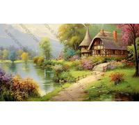 300 pcs Cottage by A Lake with A Path Leading to It Funny Jigsaw Perfect for Brain Puzzle Lovers Vibrant Illustrations and Quality Piece Great Gift Idea Wooden Puzzles