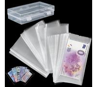 300 PCS Currency Sleeves - Clear Dollar Holder with Storage Box Banknote Protector for Paper Money Bills Stamps Collection Supplies
