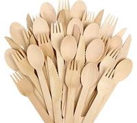 300 pcs Disposable Wooden Cutlery Set (100 Spoons, 100 Forks, 100 Knives) - Biodegradable compostable Cutlery Supplies Ideal for Party, Events, BBQs - eco-Friendly Tableware