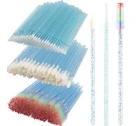 300 PCS Eyelash Extension Supplies Kit, Disposable Lash Spoolies Brushes Micro Swab Brushes Mascara Wand Lip Brushes for Eyelash Extension Tattoo Lipstick Applicator（Blue Rainbow）