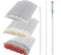 300 PCS Eyelash Extension Supplies Kit, Disposable Lash Spoolies Brushes Micro Swab Brushes Mascara Wand Lip Brushes for Eyelash Extension Tattoo Lipstick Applicator(White Rainbow)
