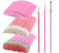 300 PCS Eyelash Extension Supplies Kit, Disposable Lash Spoolies Brushes Micro Swab Brushes Mascara Wand Lip Brushes for Eyelash Extension Tattoo Lipstick Applicator（Pink Rainbow）