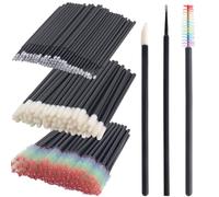 300 PCS Eyelash Extension Supplies Kit, Disposable Lash Spoolies Brushes Micro Swab Brushes Mascara Wand Lip Brushes for Eyelash Extension Tattoo Lipstick Applicator（Black Rainbow）