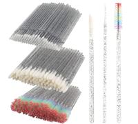 300 PCS Eyelash Extension Supplies Kit, Disposable Lash Spoolies Brushes Micro Swab Brushes Mascara Wand Lip Brushes for Eyelash Extension Tattoo Lipstick Applicator（Crystal Black Rainbow）