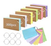 300 Pcs Flash Cards, 3x5 Inches Index Cards with Metal Ring, Colored Heavy Notecards for School, College, Home, Office, Memory, to Do List