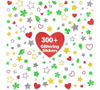 300+PCS Glitter Stickers, Green/Red/Gold/Silver Sparkling Stickers, Self Adhesive Holiday Decors for Christmas Supplies, Gift Boxes Handicrafts (8 Sheets)